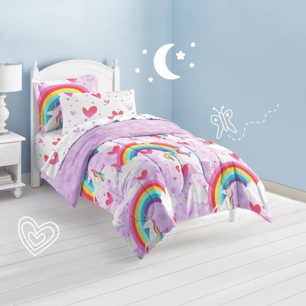 Shop Dream Factory Unicorn Rainbow 7 Piece Microfiber Bed In A Bag