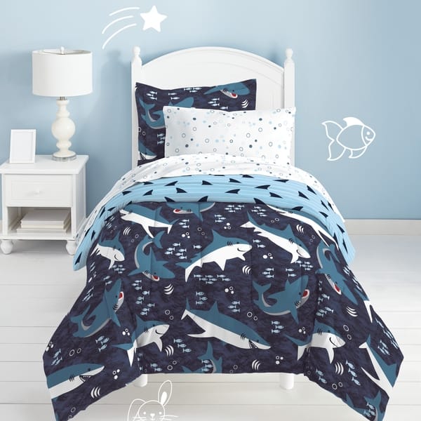 slide 2 of 6, Dream Factory Sharks Microfiber Bed in a Bag with Sheet Set