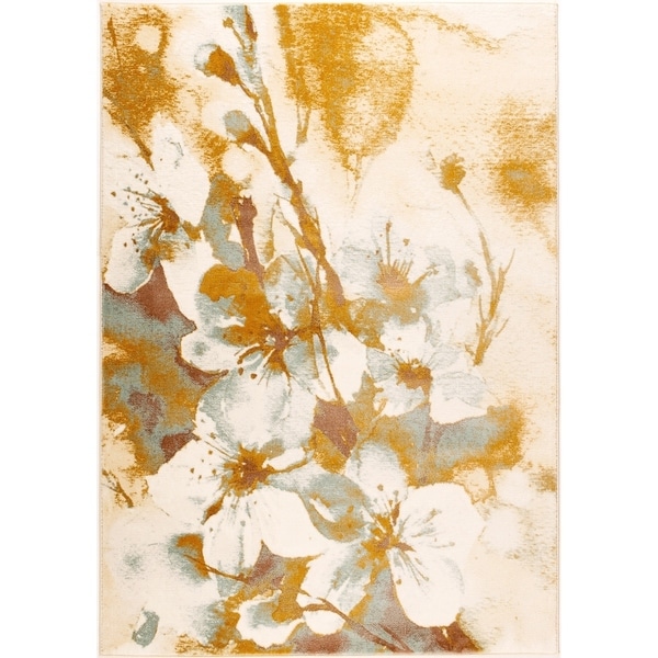 LaDole Rugs Painting Flowers Abstract Area Rug in Beige and Cream
