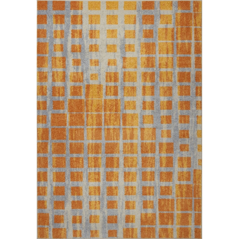 LaDole Rugs Smooth Area Rug in Geometric Pattern in Yellow - Yellow - 3'11" x 5'7"(120cm x 170cm)