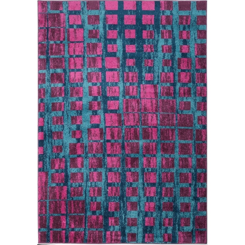LaDole Rugs Smooth Area Rug in Geometric Pattern in Yellow - Pink - 6'5" x 9'5" (200cm x 290cm)