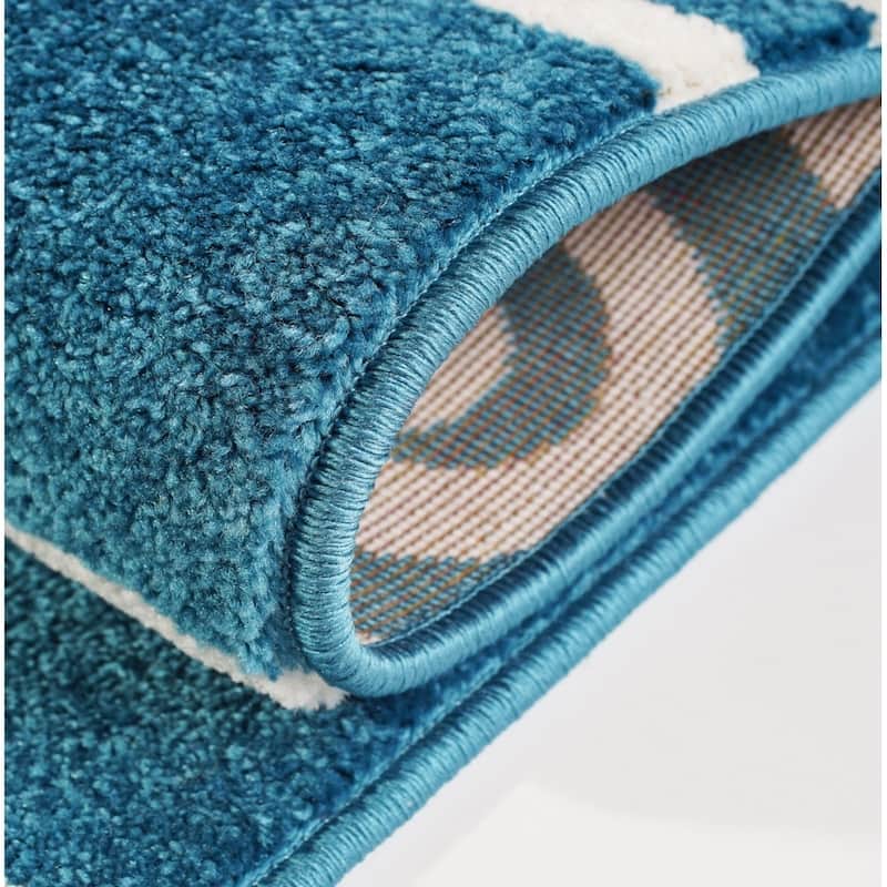 Porch & Den Horizon Blue Hot Air Balloon Pattern Kid's Area Rug