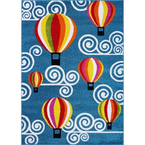 LaDole Rugs Hot Air Balloon and Sky Design Kids Area Rug in Blue