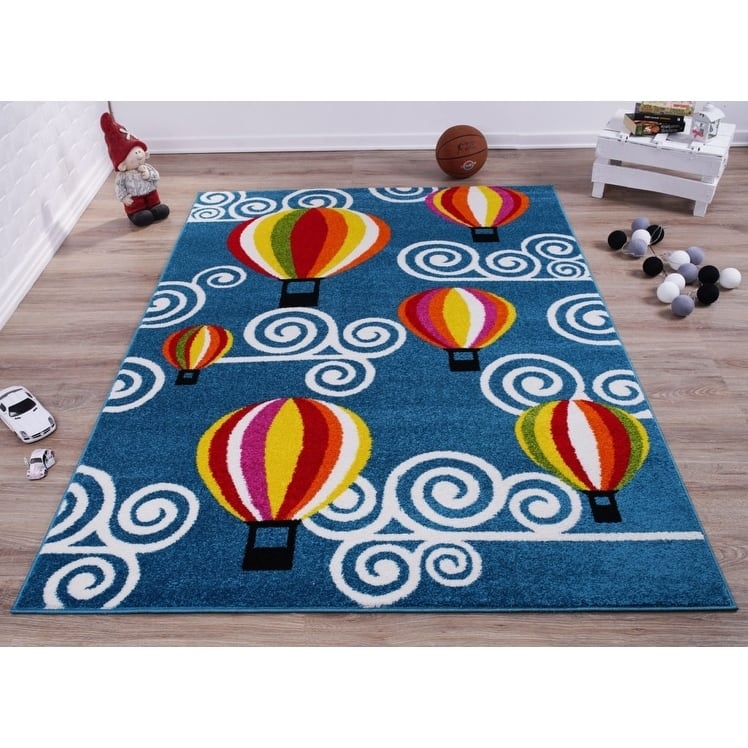 Porch & Den Horizon Blue Hot Air Balloon Pattern Kid's Area Rug