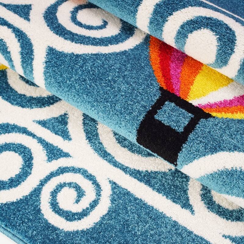 Porch & Den Horizon Blue Hot Air Balloon Pattern Kid's Area Rug