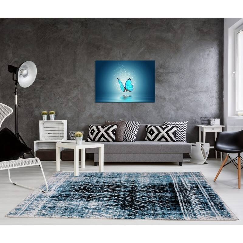 LaDole Rugs Verona Traditional Trellis Mat in Turquoise and Black