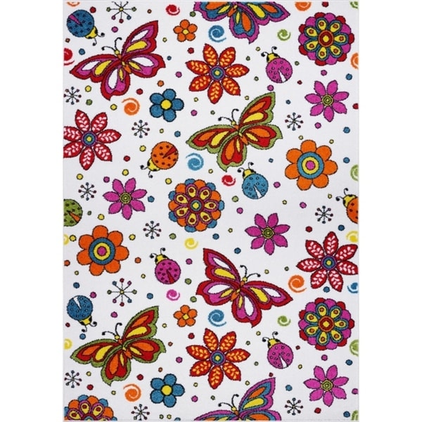 LaDole Rugs Butterflies Flowers Pattern Area Rug Cream Multicolor