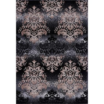LaDole Rugs Milan Classic Damask Style Mat in Black and Gold