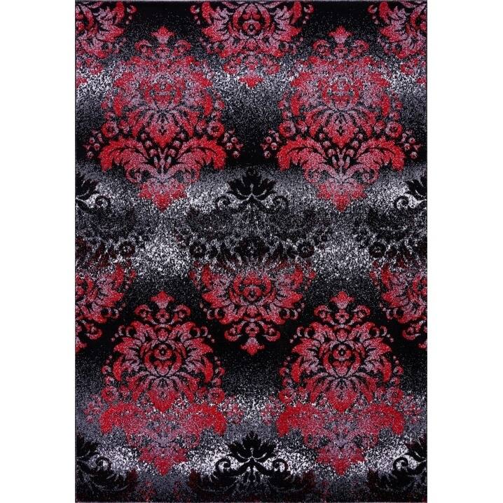 LaDole Rugs Milan Classic Damask Style Mat in Black and Gold - Red - 7'10" x 10'5"(240cm x 320cm)