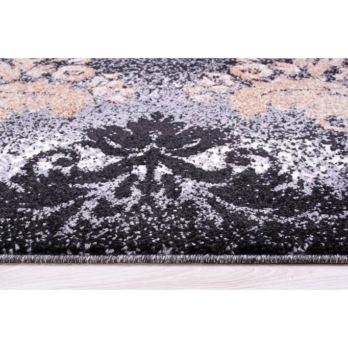 LaDole Rugs Milan Classic Damask Style Mat in Black and Gold