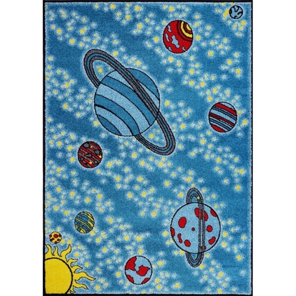 LaDole Rugs Universe Theme Kids Area Rug in Blue and Yellow