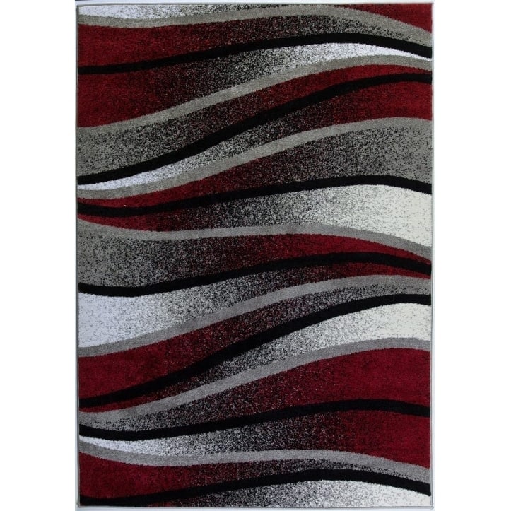 LaDole Rugs Durable Waves Abstract Mat in Ivory Red Grey