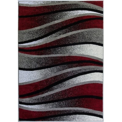 LaDole Rugs Durable Waves Abstract Mat in Ivory Red Grey