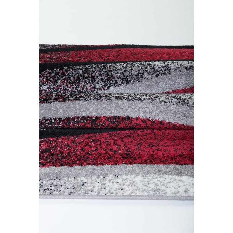 LaDole Rugs Durable Waves Abstract Mat in Ivory Red Grey