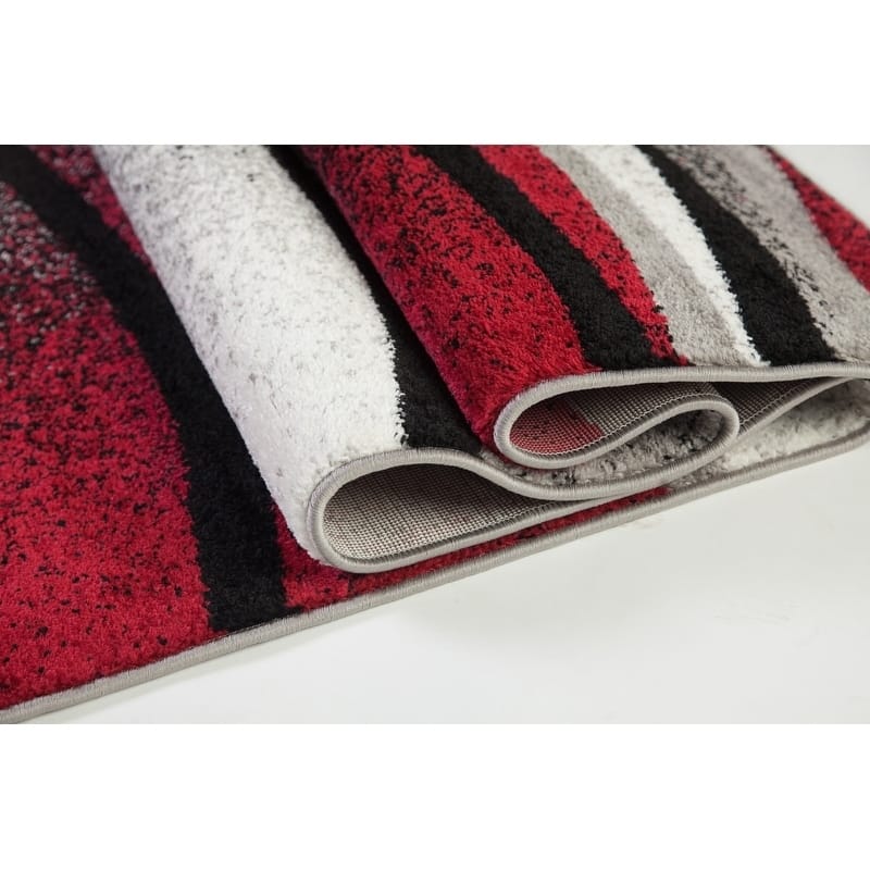 LaDole Rugs Durable Waves Abstract Mat in Ivory Red Grey