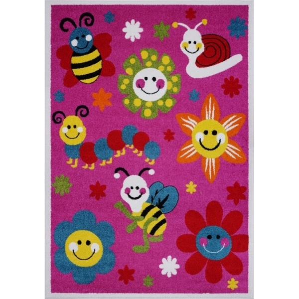 LaDole Rugs Cute Bees Flowers Smiley Faces Kids Area Rug in Pink