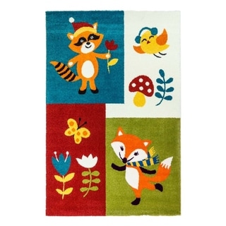 LaDole Rugs Kids Area Rug Animals Multi Fox in Multicolor