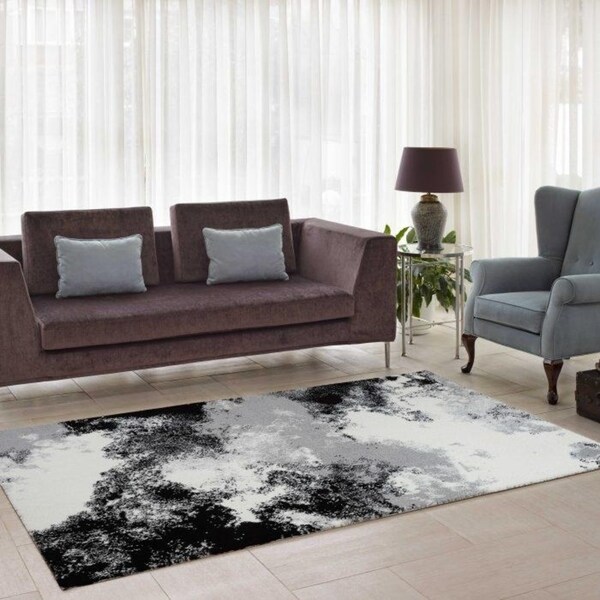 LaDole Rugs Soft Smooth Modern Abstract Area Rug Grey Cream Black