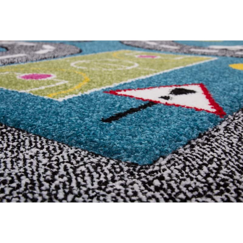 LaDole Rugs Kids Area Rug Cars and Roads City Theme in Blue 3'9" x 5'2"