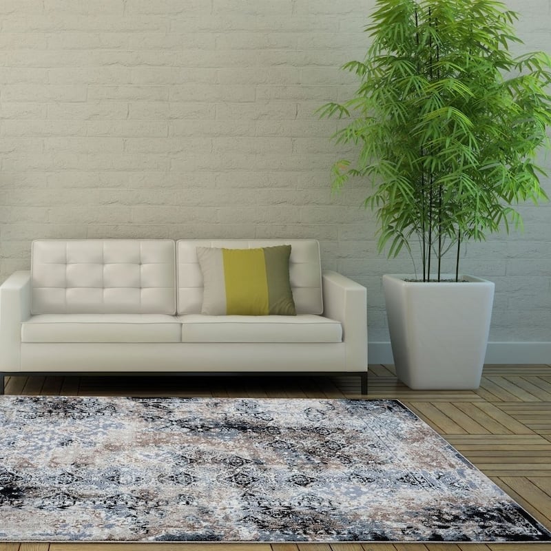 LaDole Rugs Tayrona Abstract Contemporary Area Rug in Black Grey