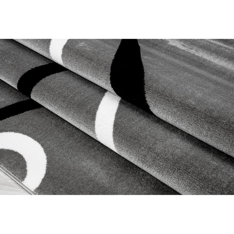 LaDole Rugs Durable Spiral Style Area Rug Grey Black White
