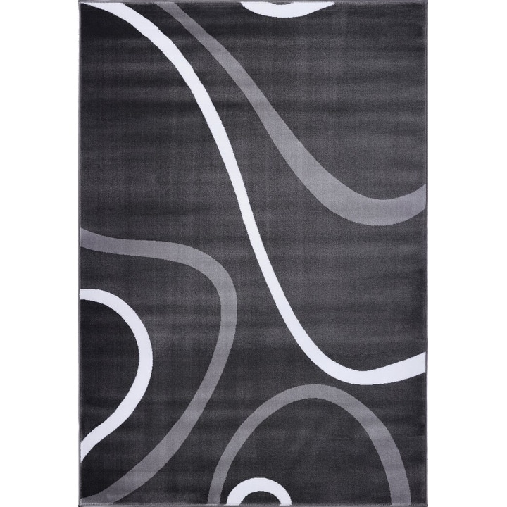LaDole Rugs Durable Spiral Style Area Rug Grey Black White