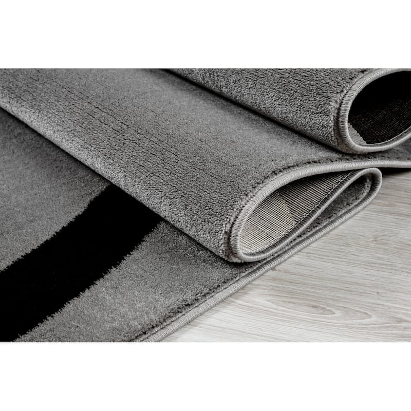 LaDole Rugs Durable Spiral Style Area Rug Grey Black White