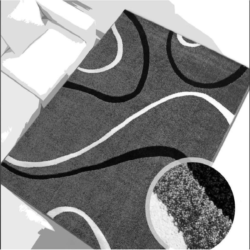 LaDole Rugs Durable Spiral Style Area Rug Grey Black White