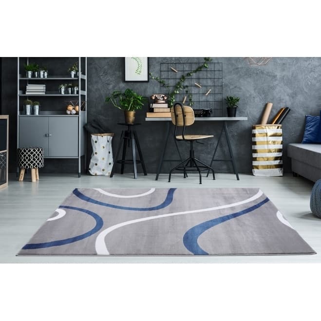 LaDole Rugs Durable Spiral Style Area Rug Grey Black White