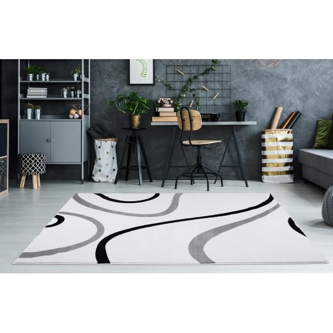 LaDole Rugs Durable Spiral Style Area Rug Grey Black White