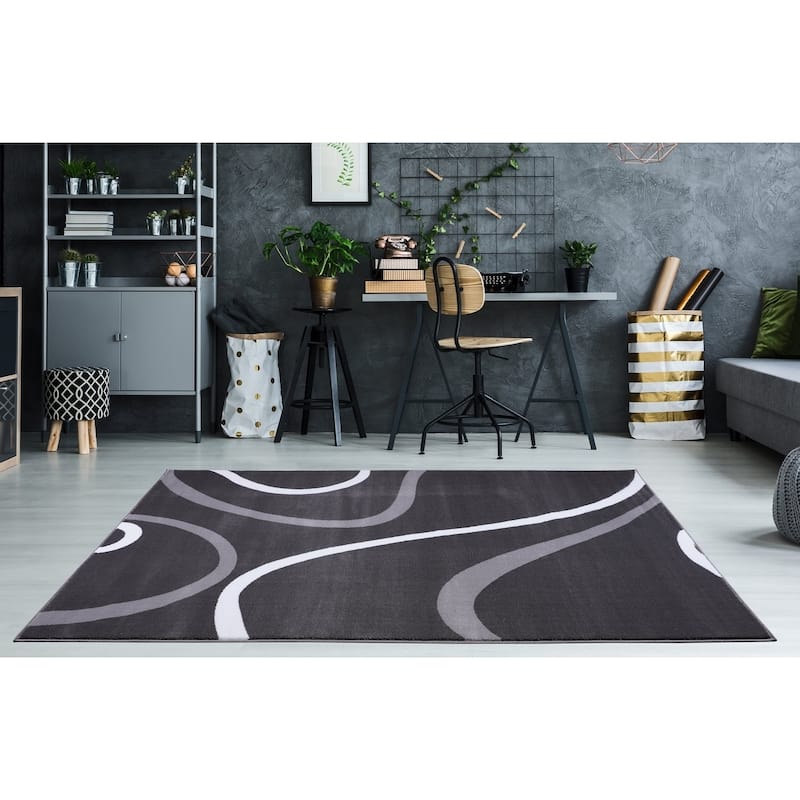 LaDole Rugs Durable Spiral Style Area Rug Grey Black White