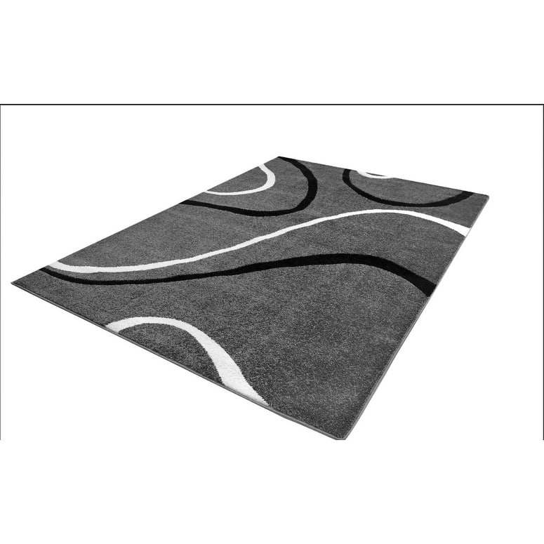 LaDole Rugs Durable Spiral Style Area Rug Grey Black White - 3'9" x 5'2" (115cm x 160cm) - Grey Black White
