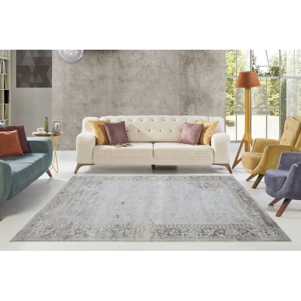 LaDole Rugs Abstract Garnet Contemporary Area Rug Runner in Cream Grey