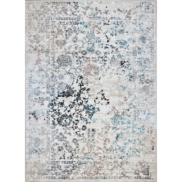 LaDole Rugs Abstract Contemporary Living Room Bedroom Hallway Patio Area Rug in White Blue
