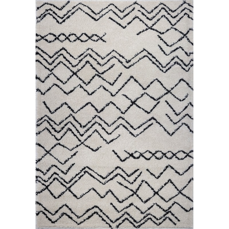 LaDole Rugs Contemporary Trellis Area Rugs in Ivory Dark Grey