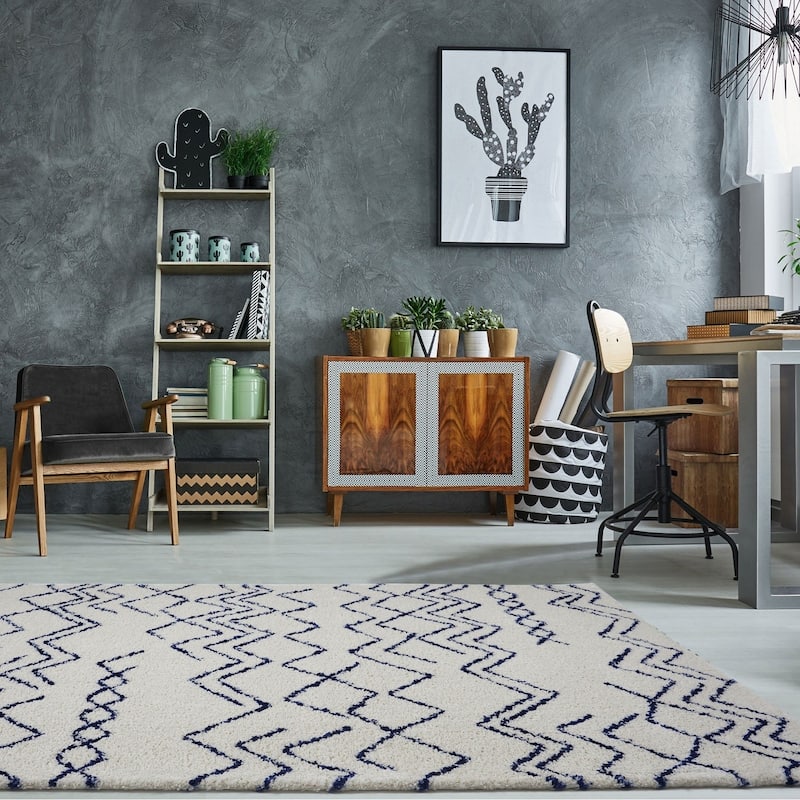 LaDole Rugs Contemporary Trellis Area Rugs in Ivory Dark Grey