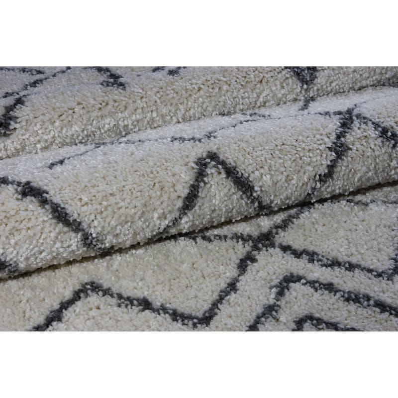 LaDole Rugs Contemporary Trellis Area Rugs in Ivory Dark Grey