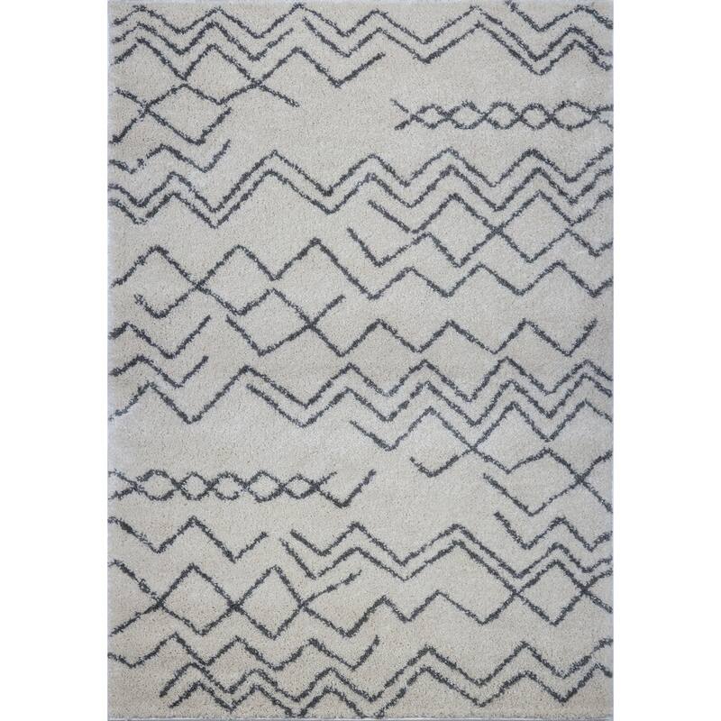 LaDole Rugs Contemporary Trellis Area Rugs in Ivory Dark Grey