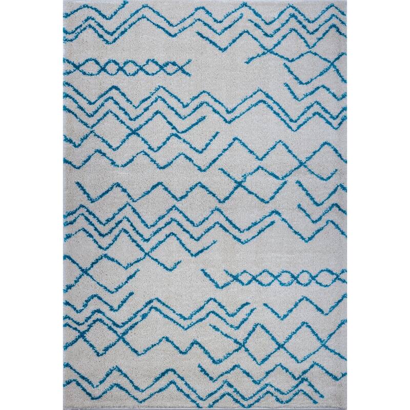 LaDole Rugs Contemporary Trellis Area Rugs in Ivory Dark Grey - 5'3" x 7'6"(160cm x 230cm) - Ivory-Turquoise