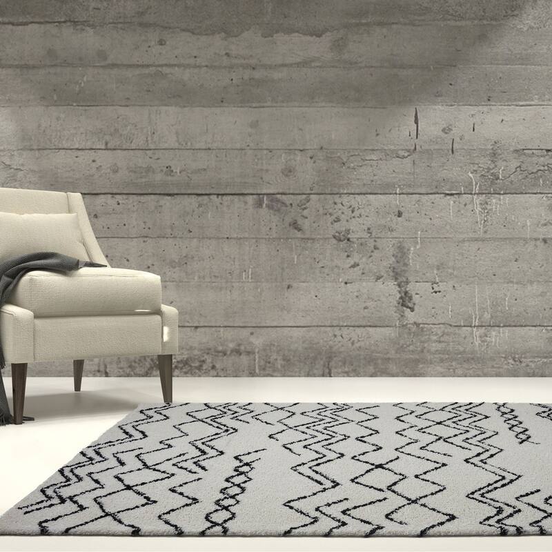 LaDole Rugs Contemporary Trellis Area Rugs in Ivory Dark Grey