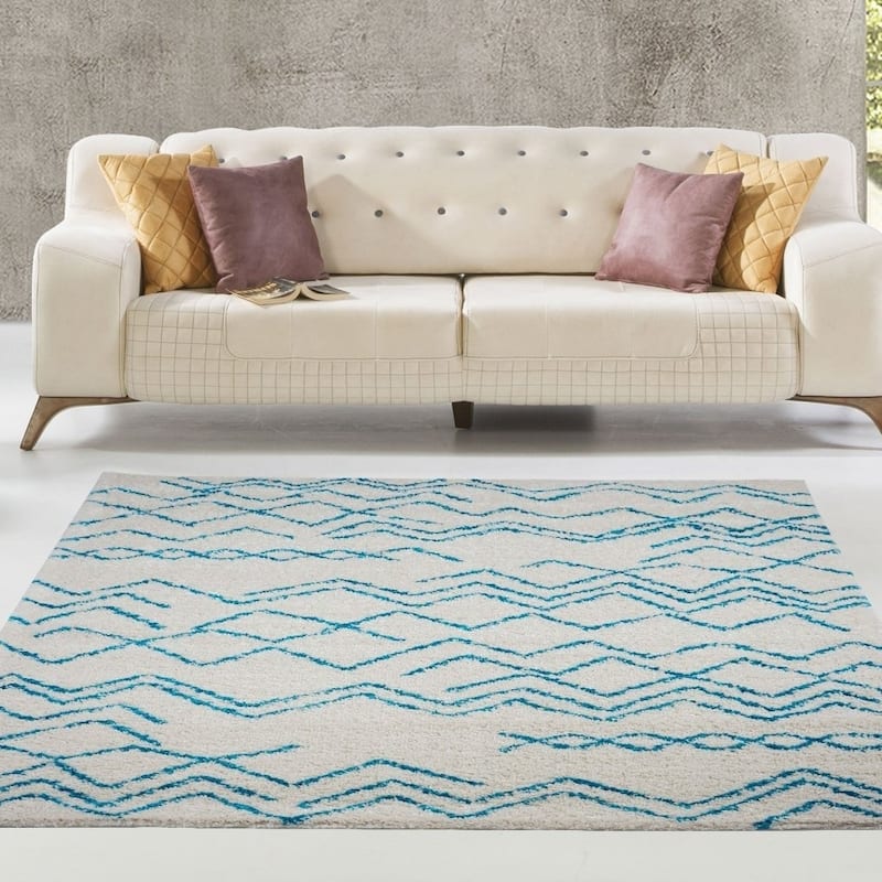 LaDole Rugs Contemporary Trellis Area Rugs in Ivory Dark Grey