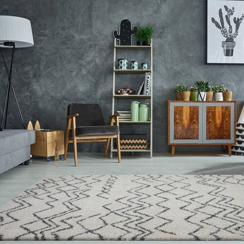LaDole Rugs Contemporary Trellis Area Rugs in Ivory Dark Grey