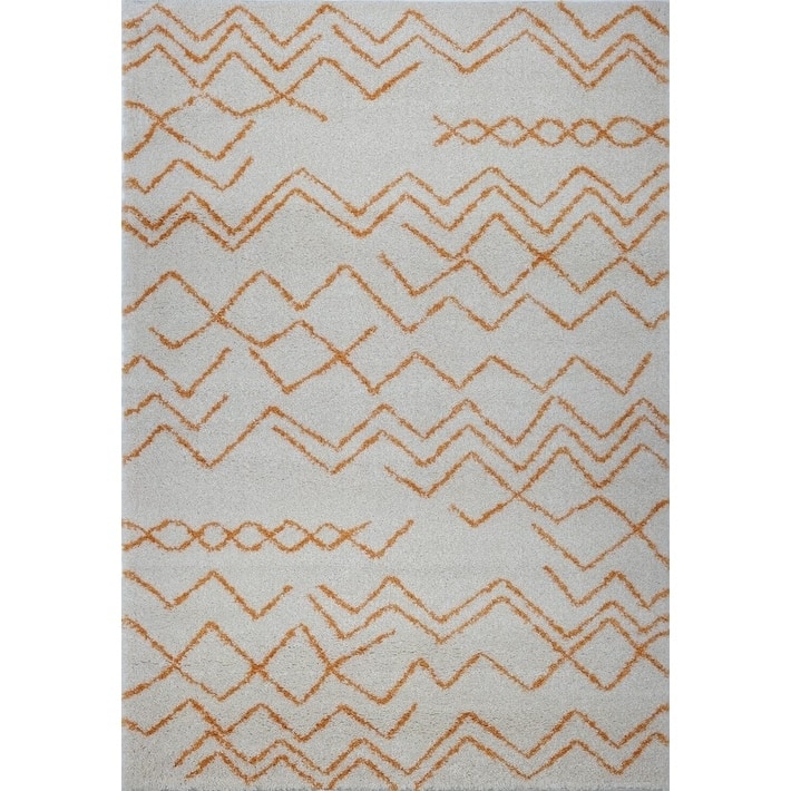 LaDole Rugs Contemporary Trellis Area Rugs in Ivory Dark Grey - 7'10" x 10'5"(240cm x 320cm) - Ivory-Orange