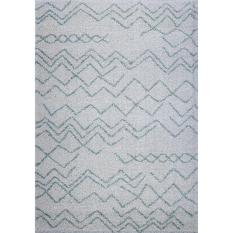 LaDole Rugs Contemporary Trellis Area Rugs in Ivory Dark Grey - 5'3" x 7'6"(160cm x 230cm) - Ivory-Water Green