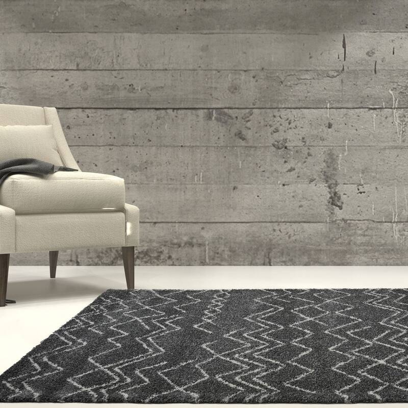 LaDole Rugs Contemporary Trellis Area Rugs in Ivory Dark Grey