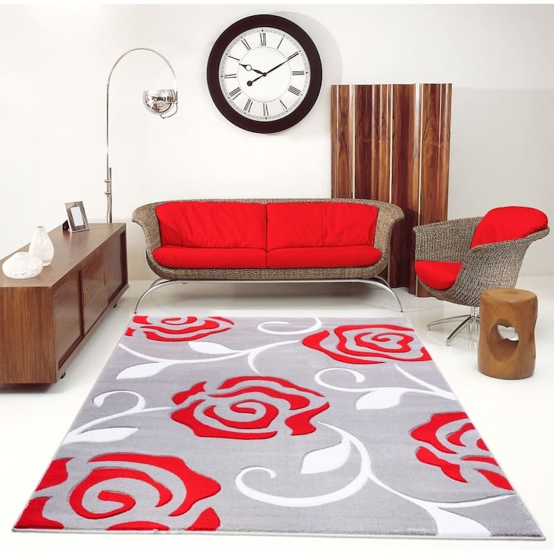 LaDole Rugs Rose Floral Pattern European Area Rug Runner Rug Navy Turquoise