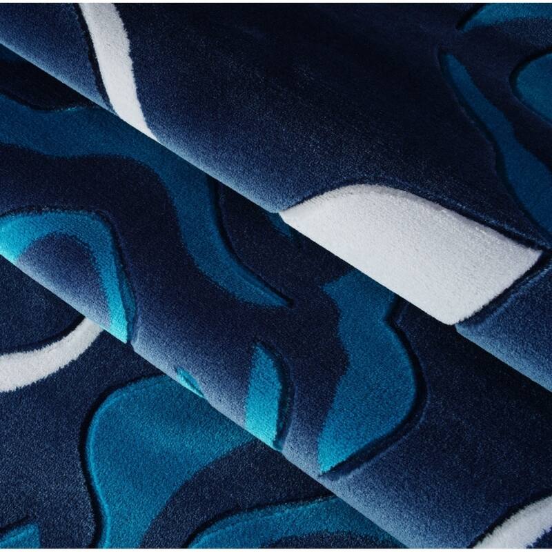 LaDole Rugs Rose Floral Pattern European Area Rug Runner Rug Navy Turquoise