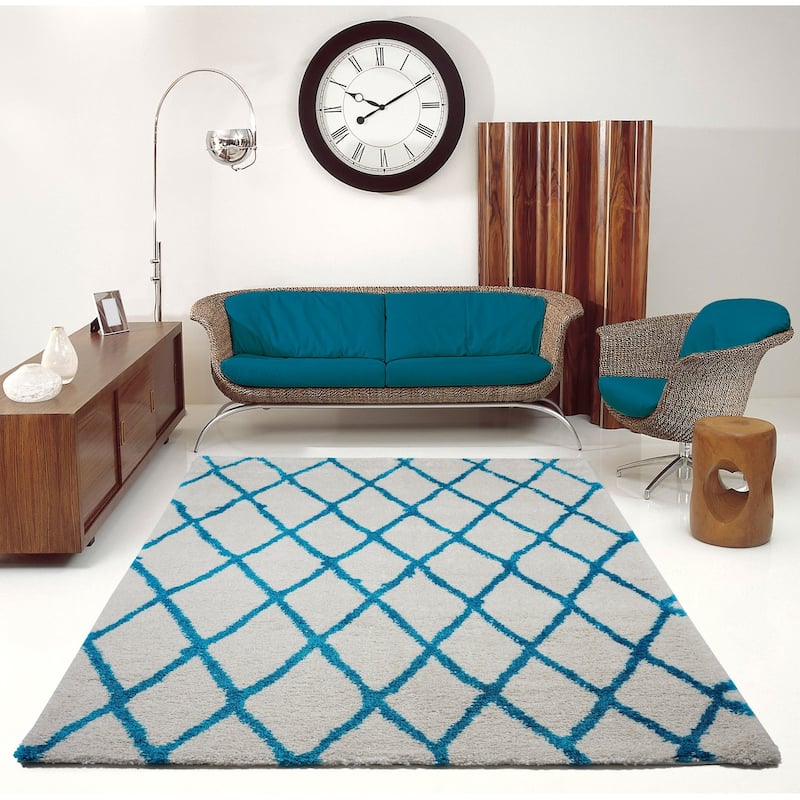 LaDole Rugs Geometric Trellis Stylish Area Rug in Dark Grey Ivory 4x6