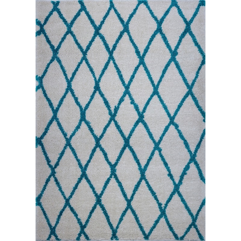LaDole Rugs Geometric Trellis Stylish Area Rug in Dark Grey Ivory 4x6 - 6'5" x 9'5" (200cm x 290cm) - Ivory-Turquoise