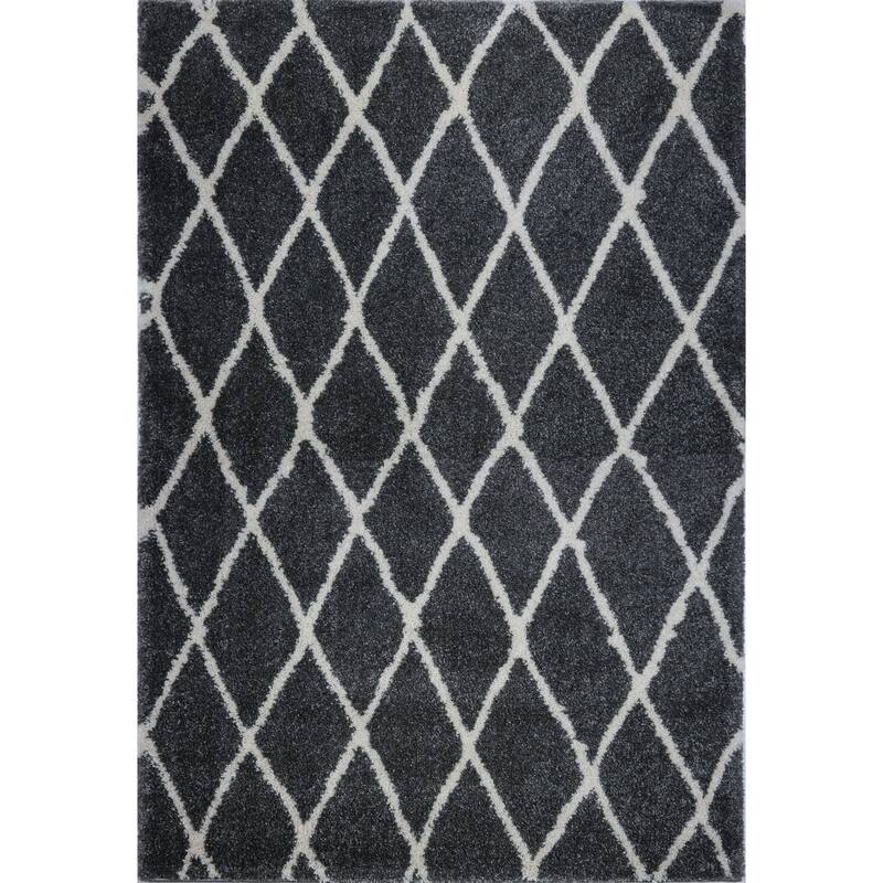 LaDole Rugs Geometric Trellis Stylish Area Rug in Dark Grey Ivory 4x6